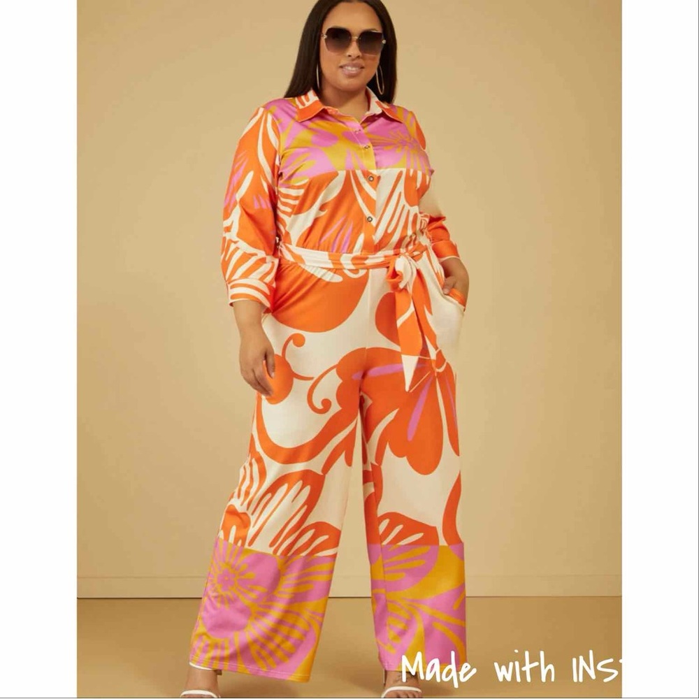 NWT Ashley Stewart Pink and Orange Jumpsuit
